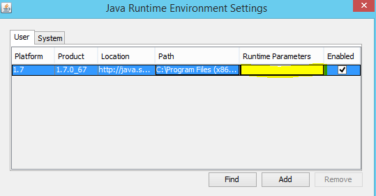 Java Runtime Enviroment Settings